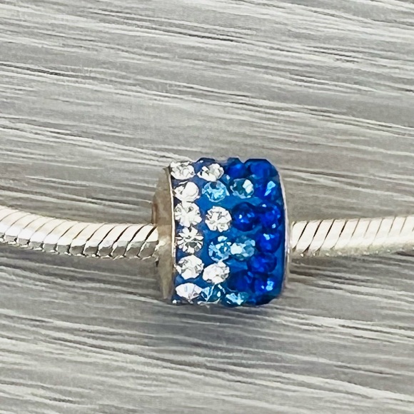 Silver plated blue & clear crystal Bracelet charm - Picture 2 of 6
